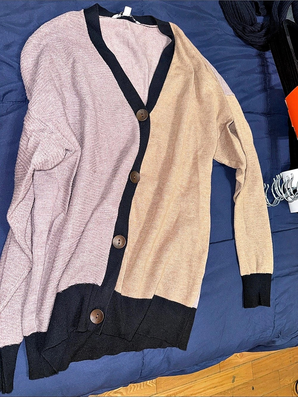 Story Color Block Cardigan in Pink & Tan Size Small Like New